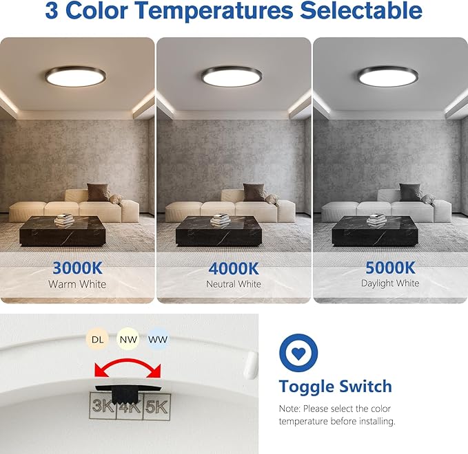 YELIOLED 6 Pack 12 Inch Slim Dimmable LED Flush Mount Ceiling Light Fixtures - Image 2
