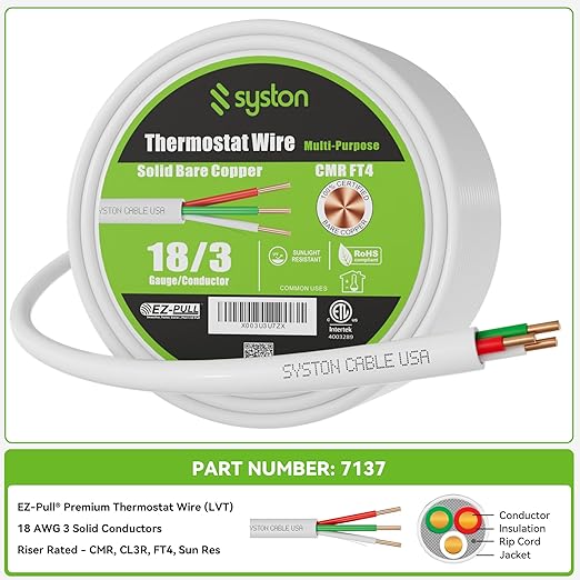 Syston 18/3 Thermostat Doorbell HVAC Heating Control Cable Wire, 18 AWG 3 - Image 3