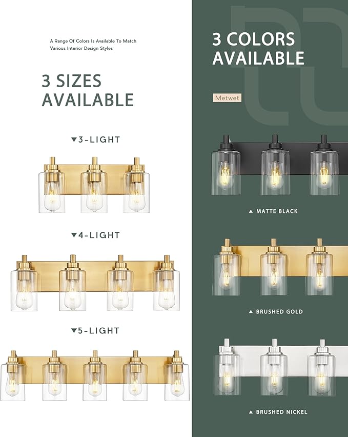 METWET 4-Light Bathroom Light Fixtures, Brushed Gold Vanity Light - Image 7