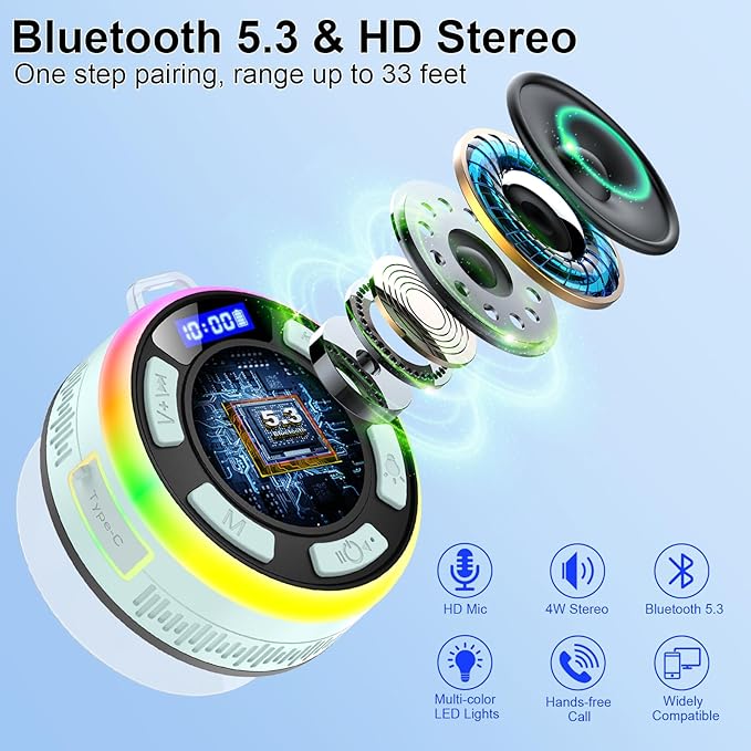 IPX7 Waterproof Shower Bluetooth Speaker, Portable Small Speaker - Image 3