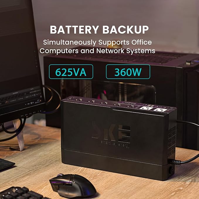 SKE Compact Size 625VA/360W UPS Battery Backup & Surge Protector - Image 4