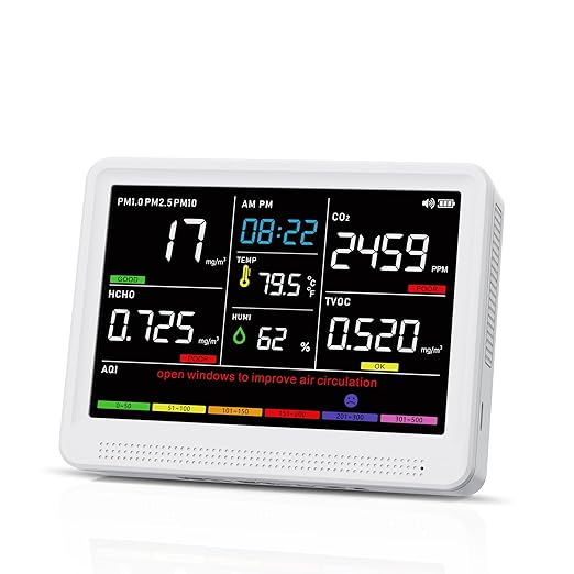 Upgrade 16 in 1 Air Quality Monitor Indoor 15h Battery & 5.5" Display 9 AQI+7 by YNAK