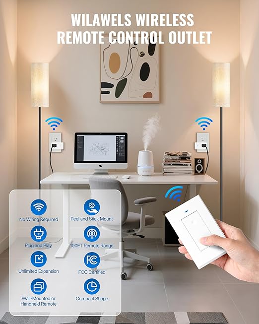 WILAWELS Remote Control Outlet Wireless Light Switch, Removable Remote Outlet - Image 7