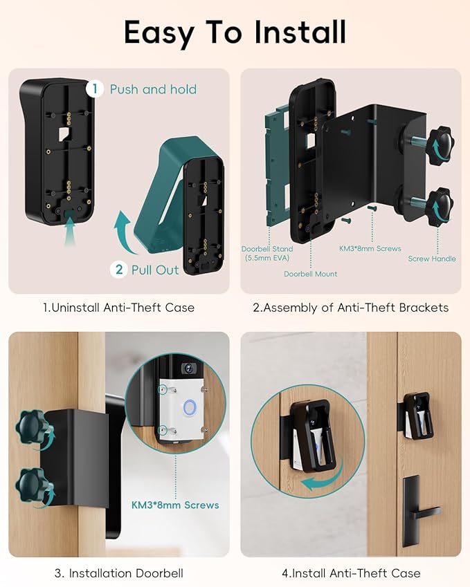 ZUMIMALL Anti-Theft Video Doorbell Mount, No-Drill Doorbell Mounting Bracket - Image 8
