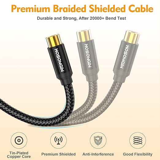 HOSONGIN 1ft RCA Splitter 1 Female to 2 Male Y Adapter 2 Pack, Short RCA Audio - Image 8