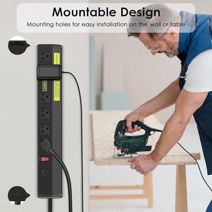 JUNNUJ 20 Amp Power Strip Heavy Duty 2 Pack, Heavy Duty 20 Amp Surge Protector - Image 4