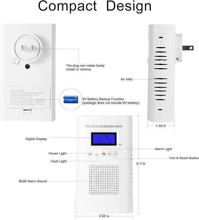 Combination Natural Gas Detector & Carbon Monoxide Detector, Plug in Carbon - Image 2