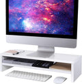 BEYGORM Monitor Stand Riser White, 21.6 inch 2 Tiers Wood Desk Shelf Computer by BEYGORM
