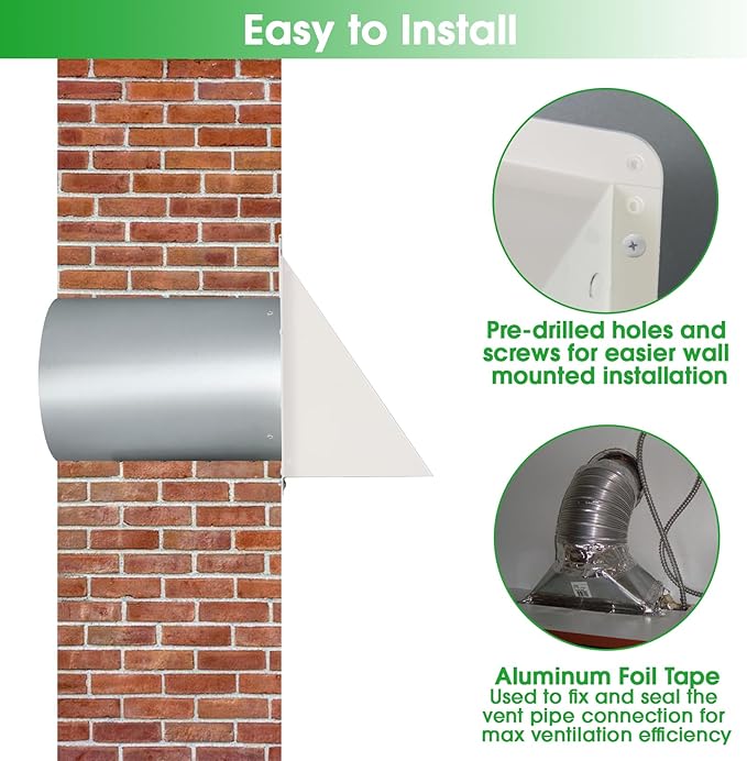 8 Inch Hooded Wall Vent with Screen and Damper, Outdoor Wall Exhaust Vent Cover - Image 6