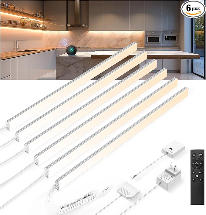 V4light Plug in Under Cabinet Lighting, 6 Pack 12 Inch Ultra-Slim LED Light Bars by V4light