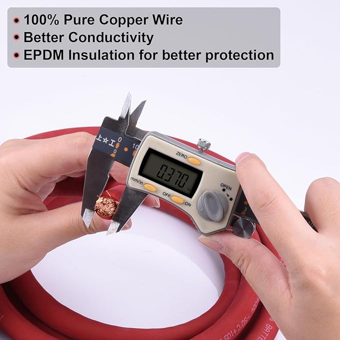 Shirbly 1/0 Gauge Battery Cable, 5FT Red + 5FT Black 1/0 AWG Pure Copper Wire - Image 3