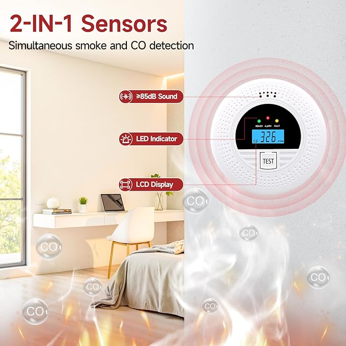 1-Pack Interconnected Smoke and Carbon Monoxide Detector, Test Button & - Image 3