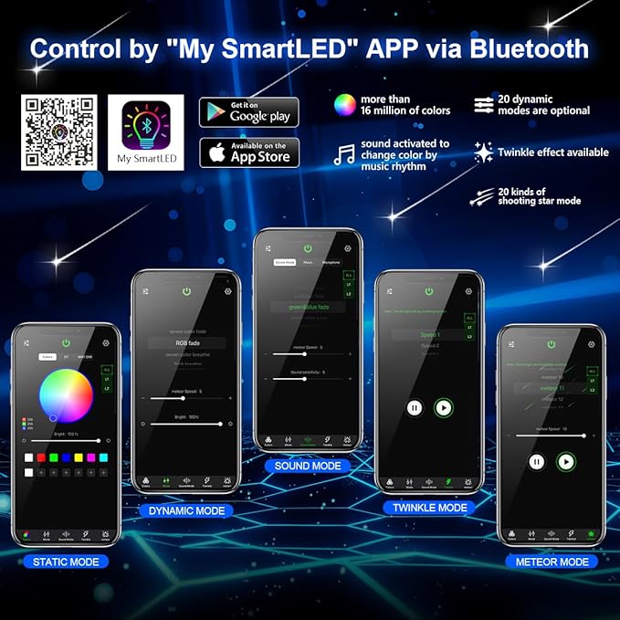 AMKI16W Bluetooth Twinkle Fiber Optic Star Ceiling Lights Lamp Kit, LED RGBW - Image 3
