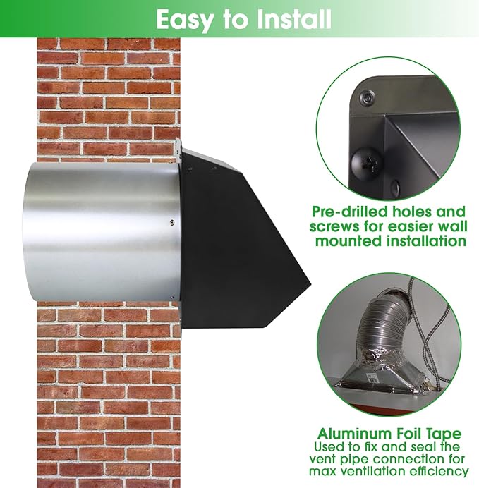 4 Inch Hooded Wall Vent with Screen and Damper, Outdoor Dryer Vent Cover - Image 6