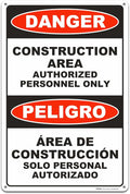 Brimar - 12" x 18" - Bilingual Danger Construction Area Authorized Only Sign - by BrimarIndustries