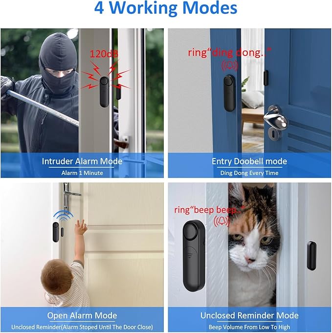 AKOYU 5-Pack Window Alarms for Home Security, 120dB Door and Window Open Sensor - Image 3