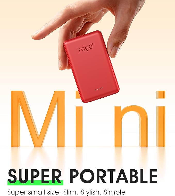 TG90° 5000mAh Mini Power Bank Built-in AC Wall Plug and Cables, Pocket Size USB - Image 2