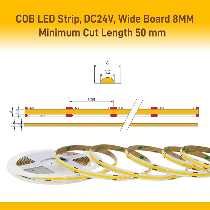 Pandery COB LED Strip Lights Warm White, 24V Dimmable led Light Strip KIT - Image 2