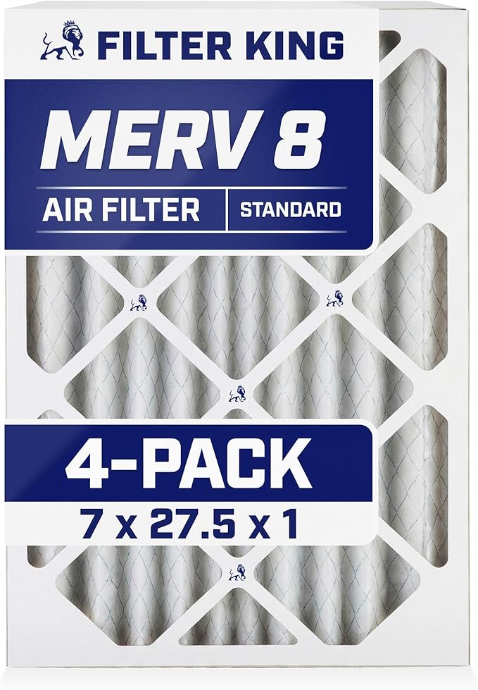 Filter King 7x27.5x1 Air Filter | 4-PACK | MERV 8 HVAC Pleated A/C Furnace by FilterKing
