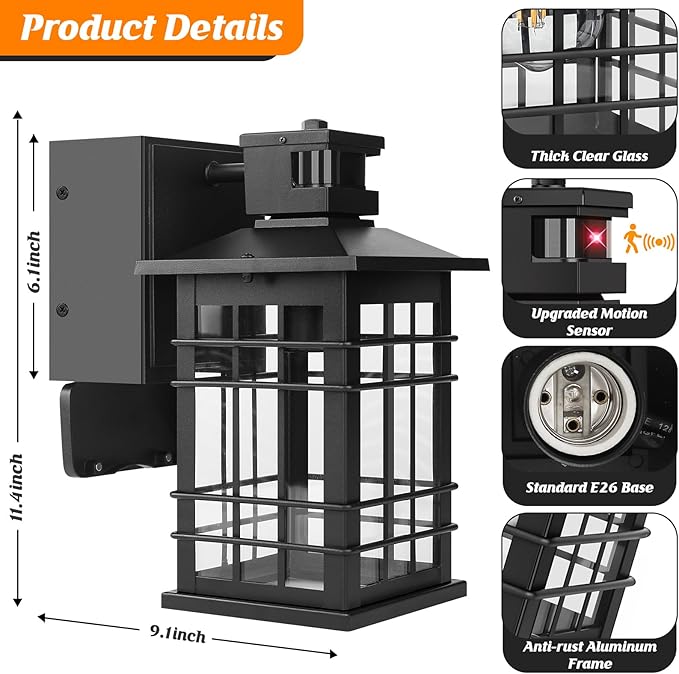2-Pack Porch Lights with GFCI Outlet, Motion Sensor Dusk to Dawn Waterproof - Image 3