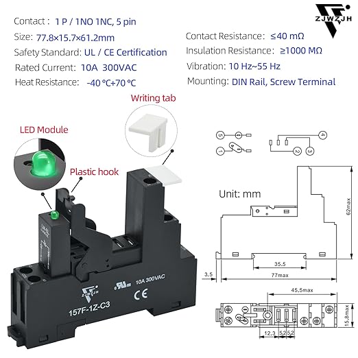 6 Pcs 12 Amp Power Relay Switch 12V DC Relay Coil, 5 Pin SPDT 1NO 1NC - Image 5