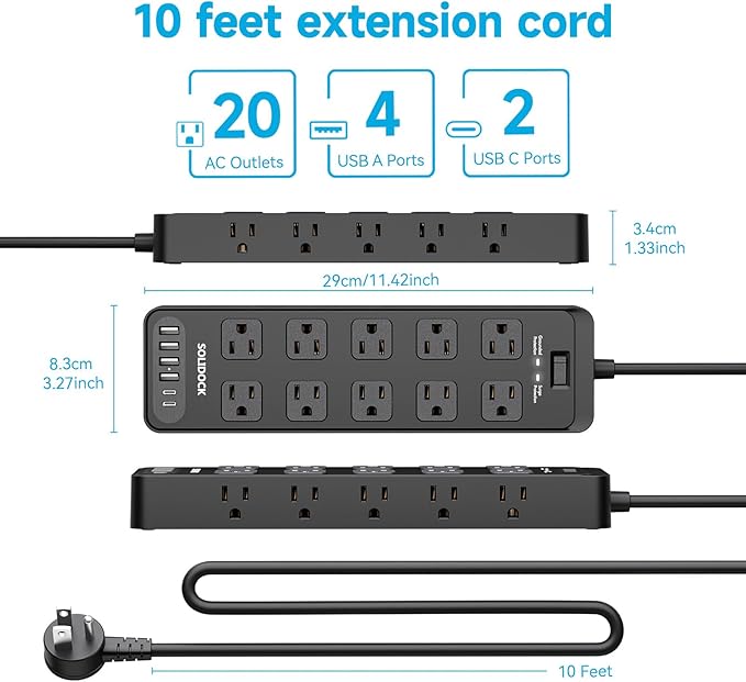 Solidock Power Strip Surge Protector Flat Plug - Image 7