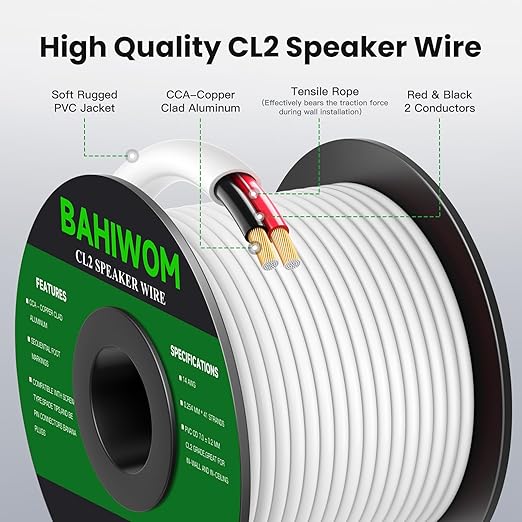 BAHIWOM Fire Safety CL2 Speaker Wire in-Wall & in-Ceiling 14 Gauge Wire 100 FT - Image 2
