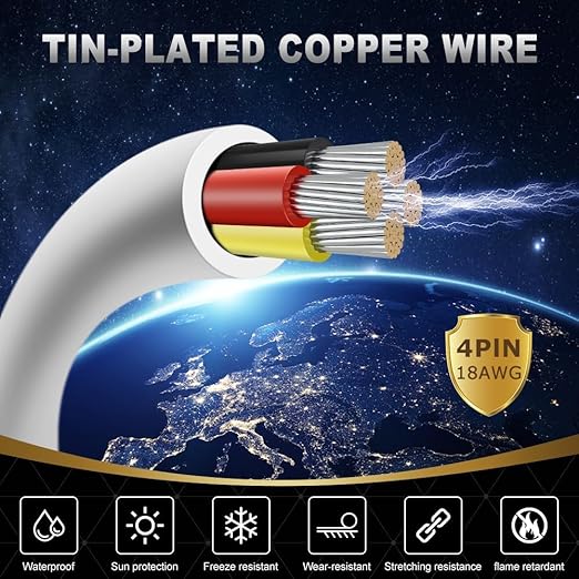 18 Gauge 4 Conductor Electrical Wire, 65.6FT White Stranded Low Voltage 18/4 - Image 2