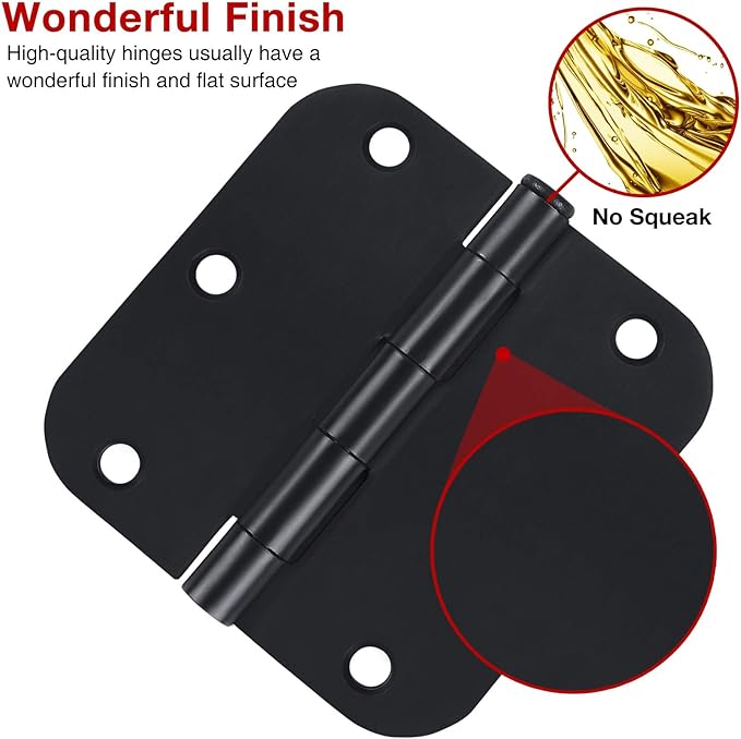 Rounded Door Hinges 3-1/2" x 3.5 inch, 5/8 Radius, Matte Black 3 ½ Inch 12 Pack - Image 4