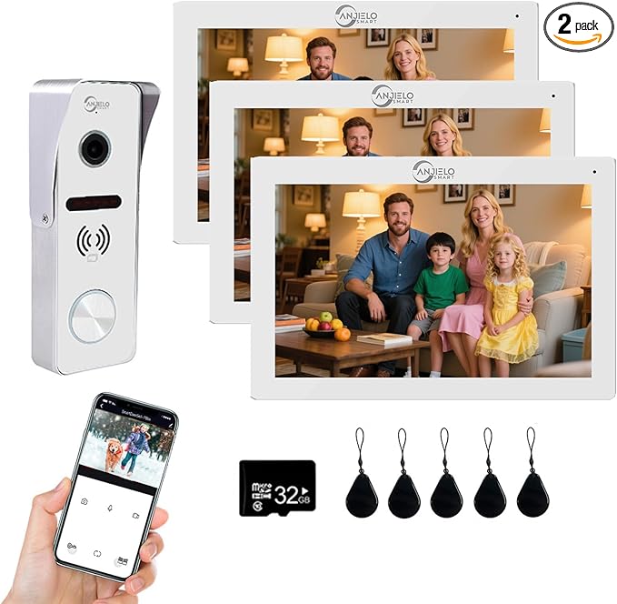 Wired Video Doorbell Intercom System 7 inch Monitor 1080P HD Camera Entry by ANJIELOSMART