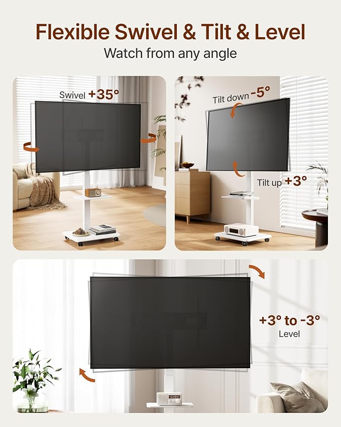 ECOTINY Steel Base Rolling TV Stand - Image 2