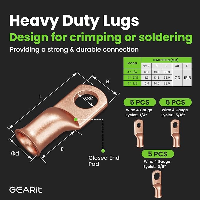 GEARit 4 Gauge CCA Ground Wire All-in-One Kit: Crimping Tool, 15 Lugs, and 20 - Image 4