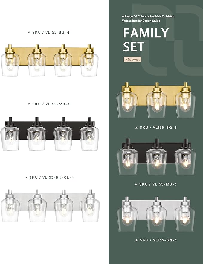 METWET Bathroom Light Fixtures, 4-Light Modern Vanity Light - Image 6
