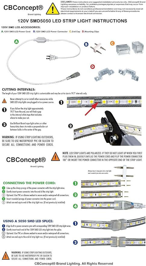 CBConcept UL Listed, 6.6 Feet, 720 Lumen, 110-120V AC Flexible Flat LED Strip - Image 5