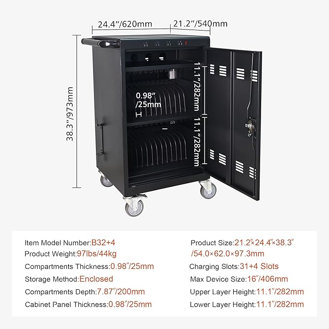Aokleo Laptop Charging Cart, 35 Devices Tablet Storage Carts - Image 3