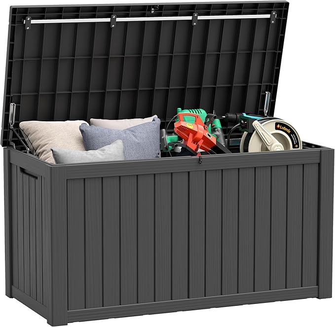 NUNU LAB 151 Gallon Outdoor Storage Box, Resin Large Sturdy Deck Box, Backyard - Image 9