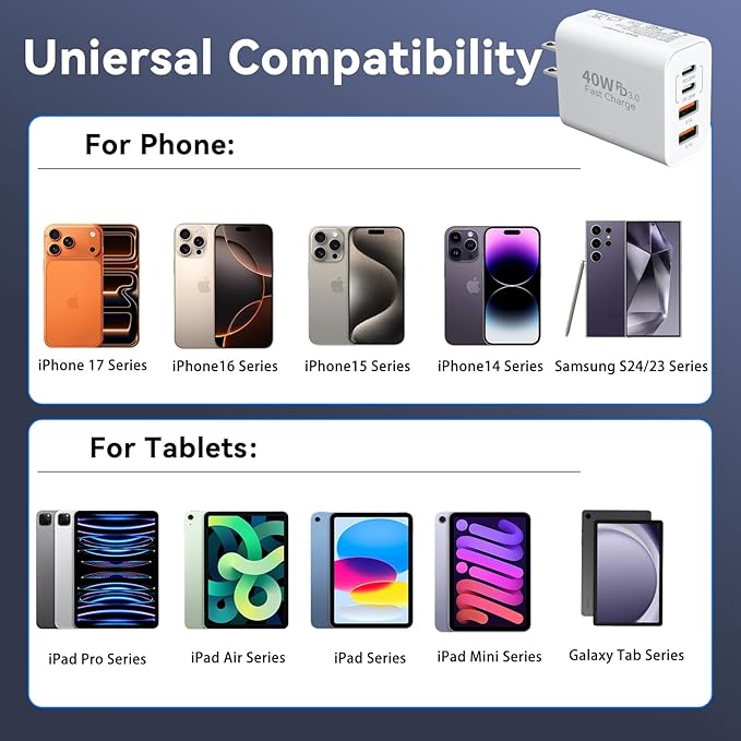 USB C Wall Fast Charger Block, 40W 4-Port Type C Chargers Fast Charging Blocks - Image 4