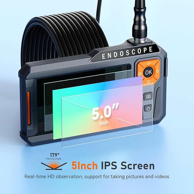 Triple Lens 5" IPS Borescope Inspection Camera, Ginocaco 1080P Digital Video - Image 3