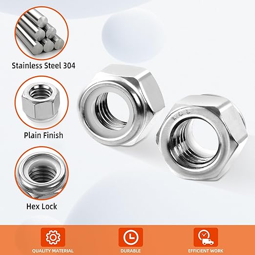 MewuDecor 3/8-16 Nylon Insert Hex Lock Nuts Locknuts, 304 Stainless Steel 18-8 - Image 4