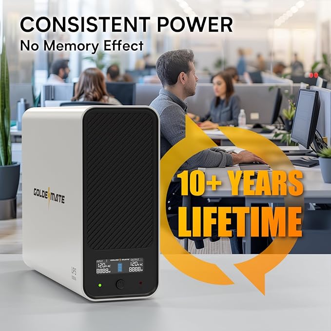 GOLDENMATE 1000VA/600W Lithium UPS Battery Backup and Surge Protector, Backup - Image 2