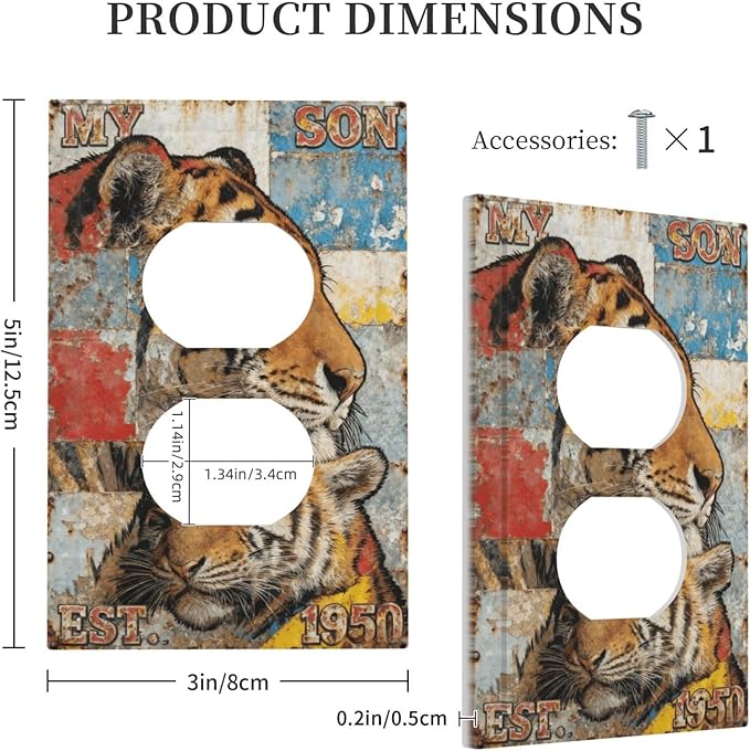 Bvtewkhz Tiger Vintage Duplex Outlet Decorative Outlet Covers Light Switch - Image 5