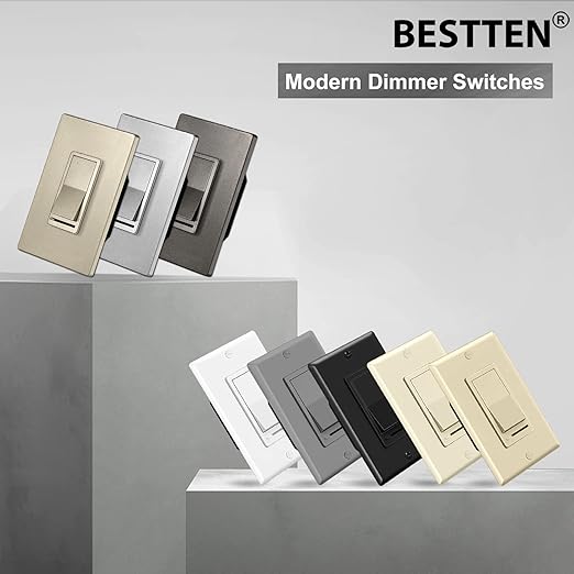 BESTTEN 5 Pack Matte Champagne Gold Dimmer Light Switch, Single Pole or 3-Way - Image 9