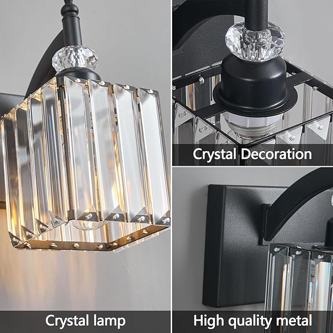 BBLLWJ Modern Bathroom Vanity Light 4-Light Black Crystal Light Fixtures Over - Image 5