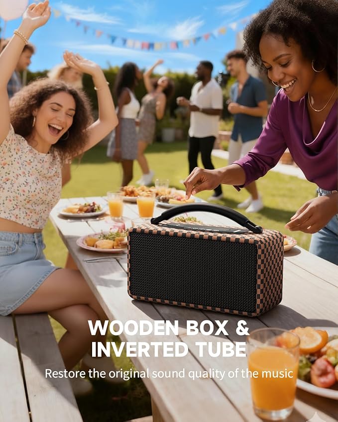 DINDIN Portable Bluetooth Speaker： 80W, 20H Playtime, Wireless Big Wood Boombox - Image 7
