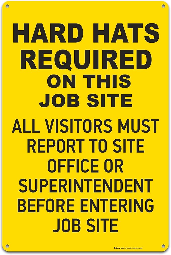Brimar - 12" x 18" - Hard Hats Required on Job Site Sign - .063″ White by BrimarIndustries
