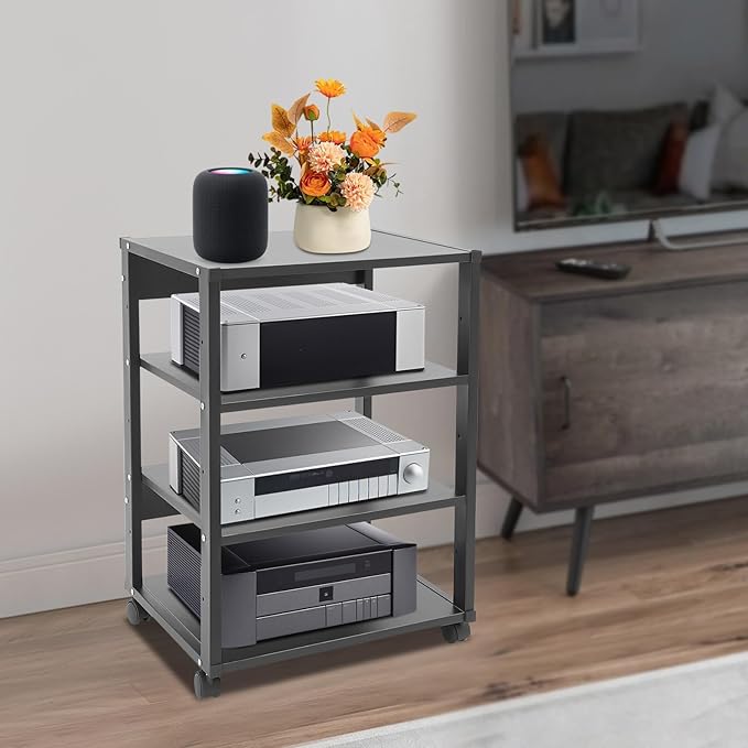 4-Tier AV Media Stand Rack, Mobile & Space-Saving Design, DVD Players, - Image 3