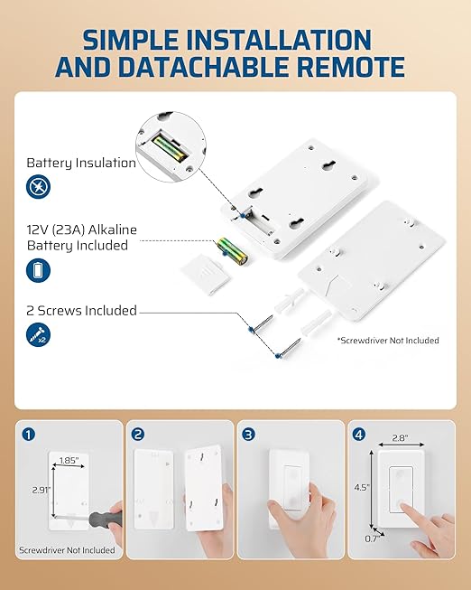 DEWENWILS Remote Control Outlet Wireless Wall Mounted Light Switch, Electrical - Image 8