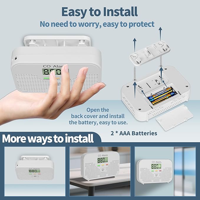 Carbon Monoxide Detector Powered by AA Battery, CO Monitoring Alarm - Image 3