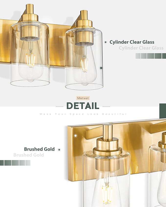 METWET 5-Light Bathroom Light Fixtures, 30 Inch Brushed Gold Vanity Light - Image 3