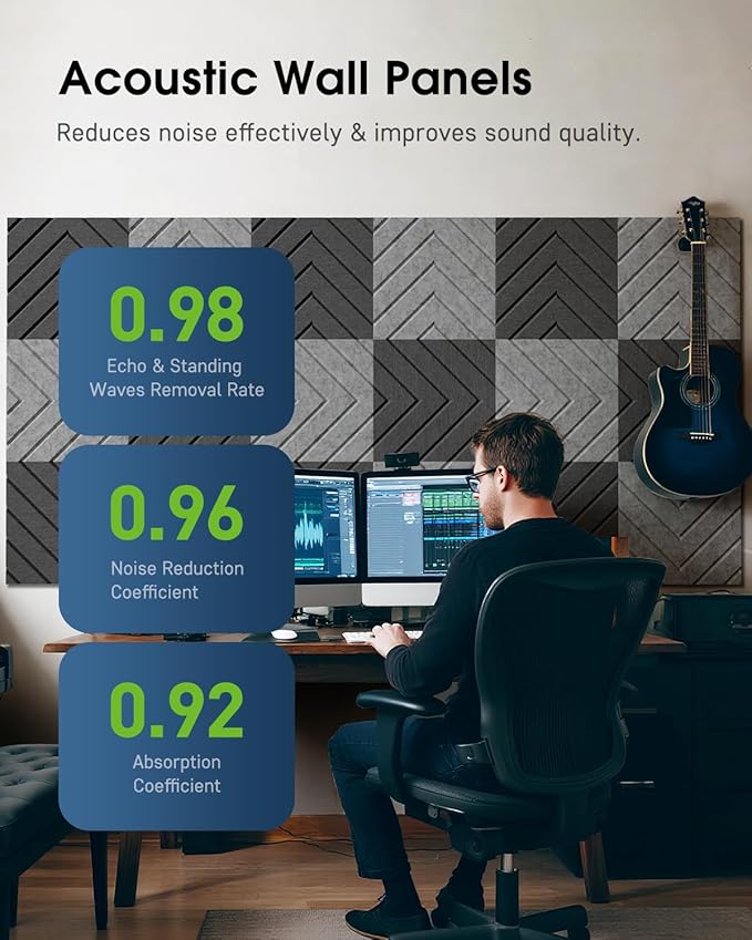 Woovio Sound Proof Foam Panels for Walls, 18 Pack Self-Adhesive Acoustic Panels - Image 3